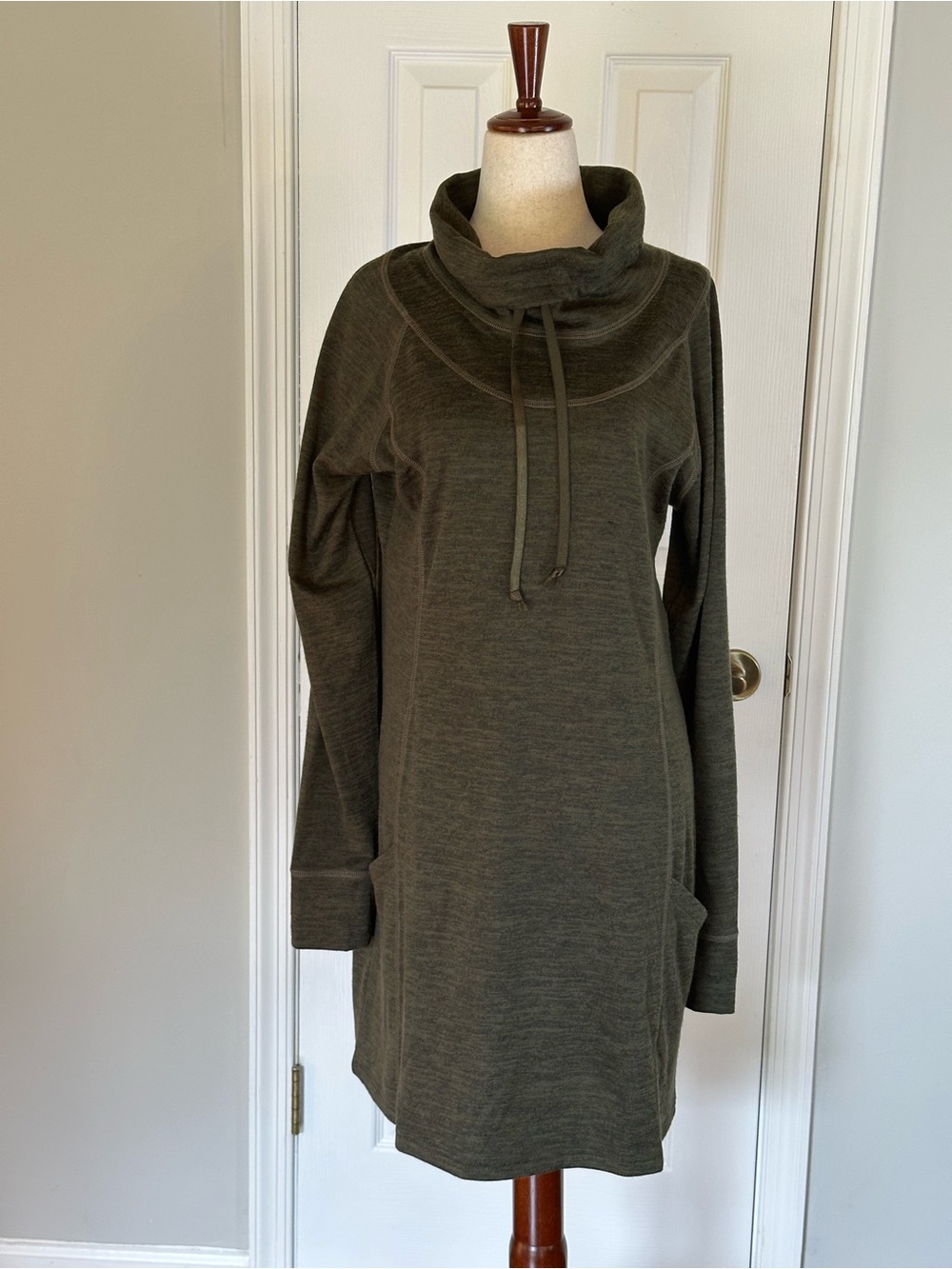 Kuhl Heather Olive Cowl-Neck Long-Sleeve Lea Dress